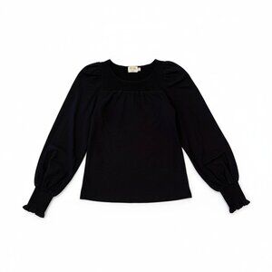 NATION Los Angeles Smocked Black Long-Sleeve Top Size Small